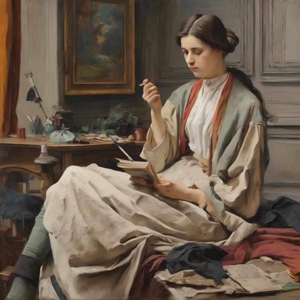 Ζωγραφική με καλλιτέχνες και επιρροές στην τέχνη, ρεαλιστική απεικόνιση ζωγράφου στο στούντιο.